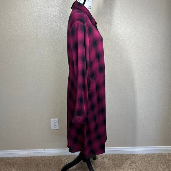 Torrid Purple Black Plaid Rayon Long Sleeve Button Dress Size 2(2X) cottagecore - Picture 12 of 16